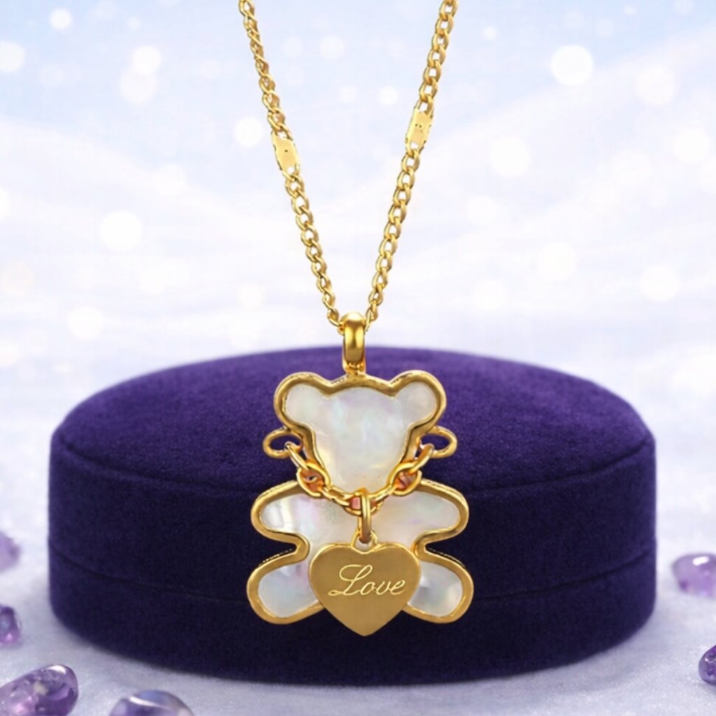 18k Gold Plated Stainless Steel Lustrous Shell Teddy Bear Love Pendant Necklace 30$
